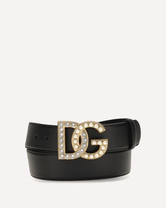 Dolce & Gabbana Leather Belt with crystal DG logo Female 95