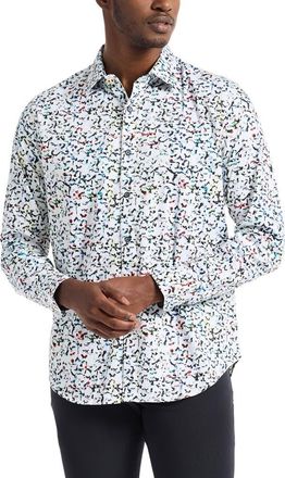 Robert Graham Lazlo Abstract Print Stretch Cotton Button-Up Shirt in White Multi at Nordstrom, Size Xxx-Large