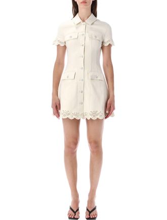 Self Portrait Cream Cream Broderie Denim Dress