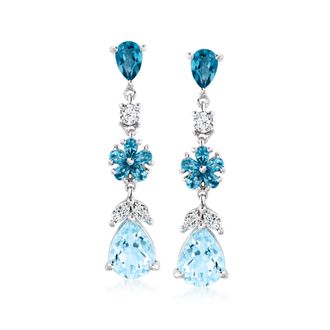 Ross-Simons Sky and London Blue Topaz Floral Drop Earrings With. Lab-Grown Diamonds in Sterling Silver