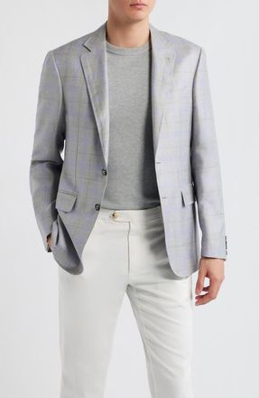 Canali Kei Trim Fit Light Grey Plaid Cashmere & Linen Blend Sport Coat at Nordstrom, Size 42 Us