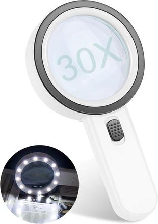 No Brand Lupa De Lectura De 30 Aumentos Con 12 Led: Lupa De Mano Adecuada Para Leer, Examinar Joyas, Sellos, Monedas, Manualidades Y Proyectos De Bricolaje