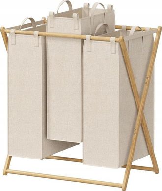 OEM Cesta De Lavander&iacute;a De Madera Y Bamb&uacute; Con 3 Cestas Y Tres Compartimentos, 150 L, Zce1