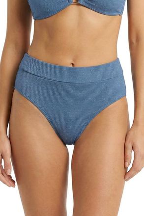 Change of Scenery Hi Waist Hi Leg Bikini Bottom in Steel Blue Metallic at Nordstrom, Size Small