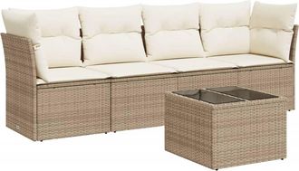 vidaXL Vidaxl - Juego De Sof&aacute;s Jard&iacute;n Con Cojines 5 Pzas Rat&aacute;n Sint&eacute;tico Beige
