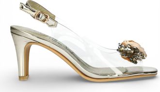 Laura Vita Laura Vita Womens Womens Mira 05 Clear Golden Slip-On Cinderella Tapered Pump Heel Ankle Strap Sandals - Gold - Size EU 36