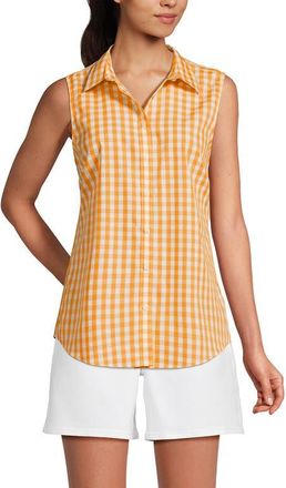 Lands End Sleeveless No Iron Shirt in Sweet Mango Gingham at Nordstrom, Size X-Large