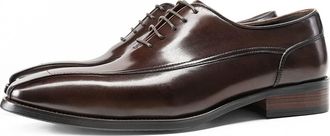 Generic Dress Oxford Formal Shoes for Men Lace Up Bike Toe Square Toe Leather Rubber Sole Slip Resistant Anti-Slip Business(7.5 UK) Coffee