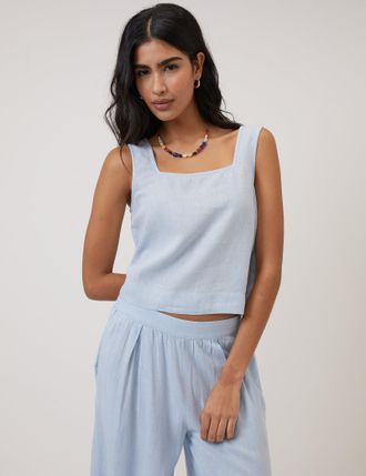 Nobody's Child Light Blue Linen-Blend Vest Top