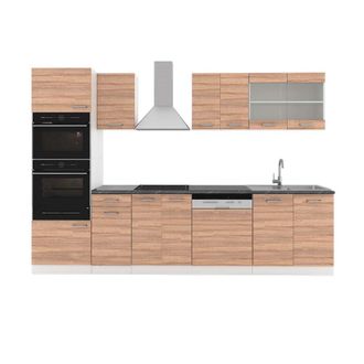 Vicco Mueble De Cocina R-line, Sonoma/blanco, 300 Cm Con Armario Alto, Et Antracita