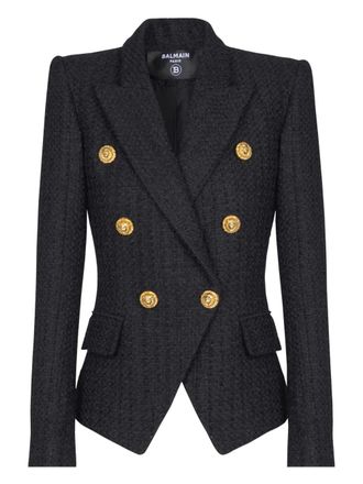 Balmain six-button tweed blazer - Black