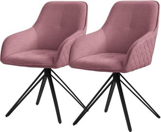 ML Design Ml-design 2x Sillas De Comedor Giratorias Con Respaldo Y Reposabrazos, Asiento Rosa Antiguo De Tela Tejida Tapizado Con Patas De Metal Sill&oacute;n Dise&ntilde;o E