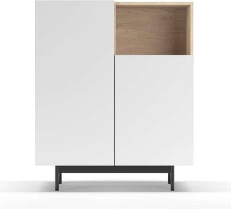 HERDASA Herdasa - Mueble Auxiliar Modelo-602-1 Acabado Roble/blanco, 110 Cm (alto) X 90 Cm (ancho) X 34 Cm (prof.)