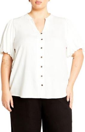 City Chic Georgia Short Sleeve Button Front Shirt in Ivory at Nordstrom Rack, Size Xxs/12W