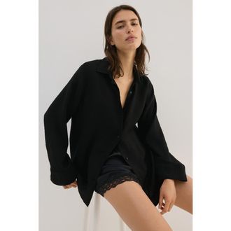 H&M Crinkled Viscose-blend Shirt in Black at Nordstrom, Size X-Small
