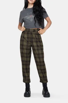 Disturbia Cecily Buckle Check Balloon Trousers in Green at Nordstrom, Size 2