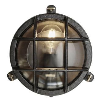Industville Bulkhead Outdoor & Bathroom Round Wall Light - 8 Inch - Black - Clear | Size: 8 inches
