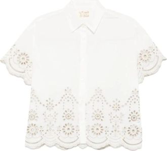 MC2 Saint Barth Clementine Crop Bluse Sangallo - Dames - Overhemden - Wit - M - Katoen - Overhemden