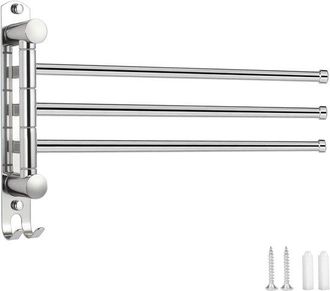 OEM Toallero De Ba&ntilde;o Con 3 Barras, Ahorra Espacio, Giratorio 180&deg;, 30 X 20 Cm, Color Plata