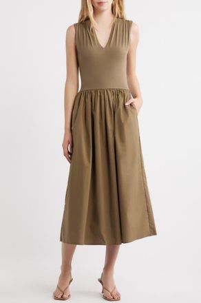 Rails Winnie Mixed Media Midi Dress in Washed Olive at Nordstrom, Size Xx-Small