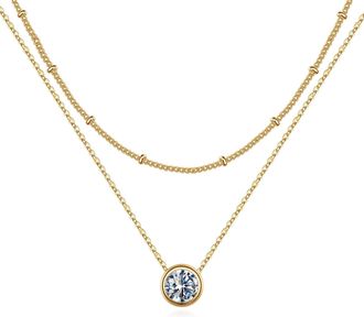Liv Oliver 18k Gold Plated Cz Double Layer Necklace