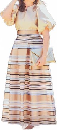 Milva Mi. Ribbon Stripe Maxi Skirt In Gold And Blue
