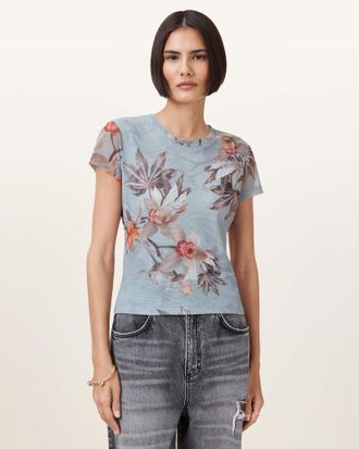 AllSaints Ellie Floral Print Mesh T-Shirt