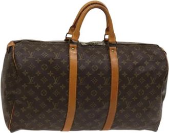 Louis Vuitton Tweedehands Canvas Louis Vuitton tassen - Dames - Vintage Weekendtas - Bruin - ONE Size - Leer - Vintage