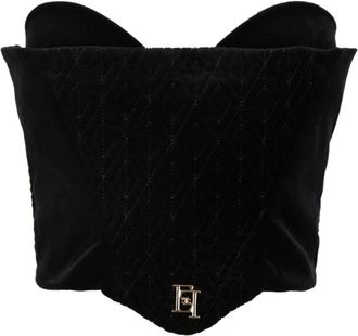 Elisabetta Franchi Top met vierkante hals en geruit detail - Dames - Tops zonder mouwen - Zwart - L - Katoen - Tops