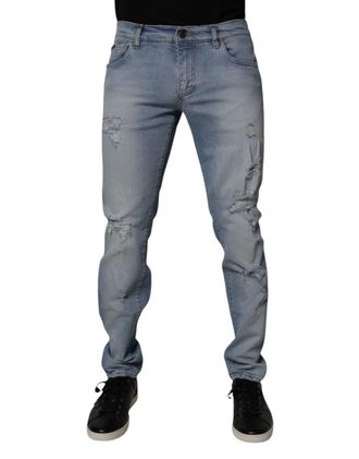 Dolce & Gabbana Blue Tattered Cotton Skinny Men Denim Jeans Elastane Clothing