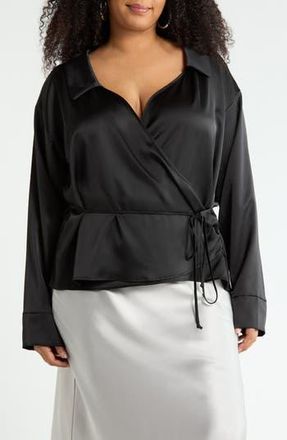 Renee C Faux Wrap Satin Top in Black at Nordstrom Rack, Size 1 X