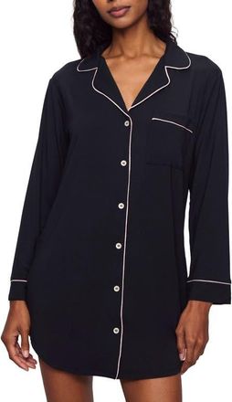 Eberjey Gisele Jersey Knit Sleep Shirt in Black/Sorbet Pink at Nordstrom, Size X-Small