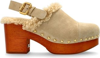 Chlo&eacute; Jeannette Clogs met Hak - Dames - Klompen - Beige - 39 EU - Leer - Schoenen