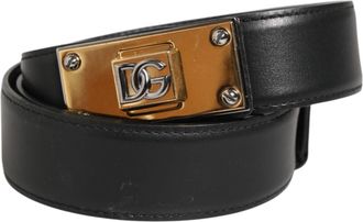 Dolce & Gabbana Black Leather Classic Metal Logo Buckle Mens Belt