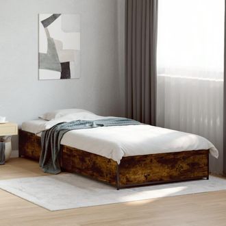 vidaXL Estructura Cama Madera Ingenier&iacute;a Metal Roble Humo 100x200 Cm Vidaxl