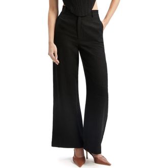 Bardot Enya High Waist Wide Leg Linen Pants in Black at Nordstrom, Size 2