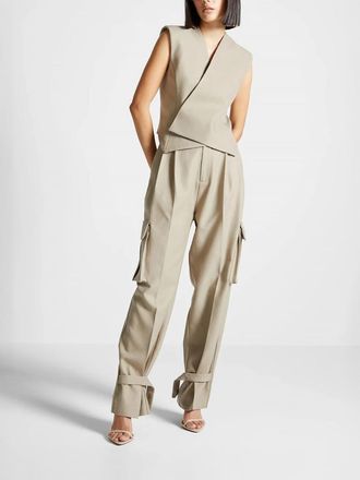 Mani&egrave;re De Voir Danielle Straight Pleated Cargo Trousers in Beige at Nordstrom, Size 10