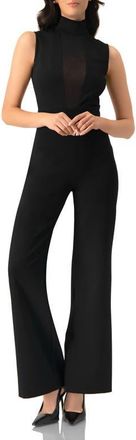 Ivonne High-Neck Jumpsuit with See-Though Neckline in Black at Nordstrom, Size 14