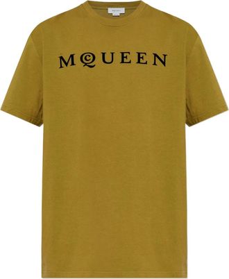 Alexander McQueen T-shirt con logo - Marrone