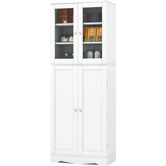 Costway Costway - Credenza da Cucina, Dispensa da Cucina con Doppia Porta in Vetro Temperato, Design Antiribaltamento, Ideale per Soggiorno Sala da Pranzo e