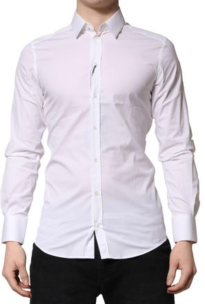 Dolce & Gabbana White Gold Cotton Men Dress Formal Shirt Nylon Elastane