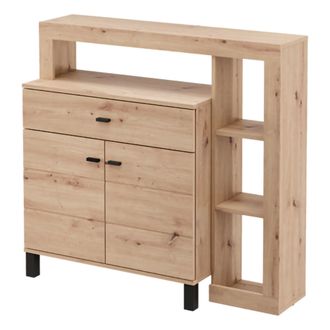 Dmora Aparador Ba&ntilde;os, Buffet Con Caj&oacute;n, 4 Estantes, Puerta Abatible, Deslizante, 106x35x101h Cm Roble Marr&oacute;n Nudos