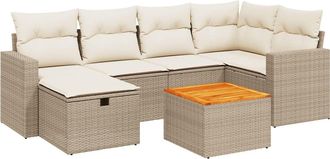 vidaXL Vidaxl - Set Sof&aacute;s De Jard&iacute;n 7 Piezas Y Cojines Rat&aacute;n Sint&eacute;tico Beige