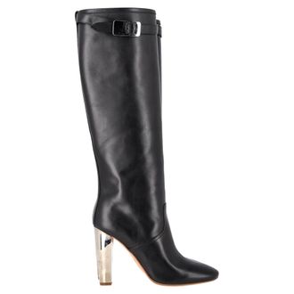 Herm&egrave;s Pre-owned Womens Herm&egrave;s Chrome Heel Knee Boots in Black Leather Sheepskin - Size EU 37