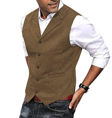 Gilet Costume Homme En Tweed Laine - Style Cowboy Western Rétro - Sans Manches Pour Mariage Et Soirée
