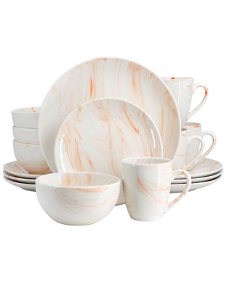 Elama Fine Marble Orange 16pc Porcelain Dinnerware Set