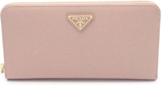 Prada Pre-owned Wallets, female, Brown, Size: ONE SIZE Pre-owned Saffiano Leather Zip Around Wallet
