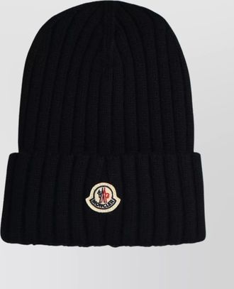 Moncler wool beanie with folded cuff and ribbed texture