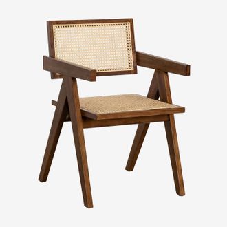Sklum Sklum - Silla De Comedor Con Reposabrazos En Madera De Fresno Y Rat&aacute;n Lali