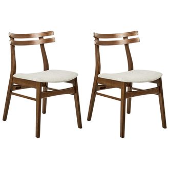 Beliani Conjunto De 2 Sillas De Comedor Retro Sin Reposabrazos Asiento De Tela Beige Estructura De Madera Maciza Oscura Cynthiana
